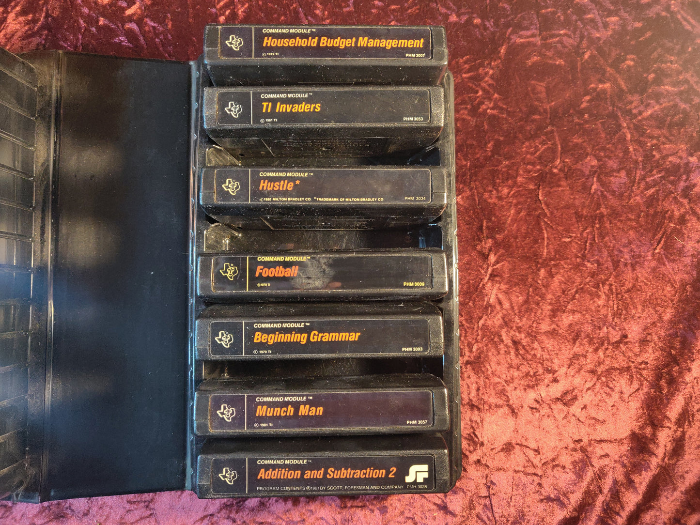 Texas Instruments TI-99/4A Set of Seven Game Cartridges w/Case